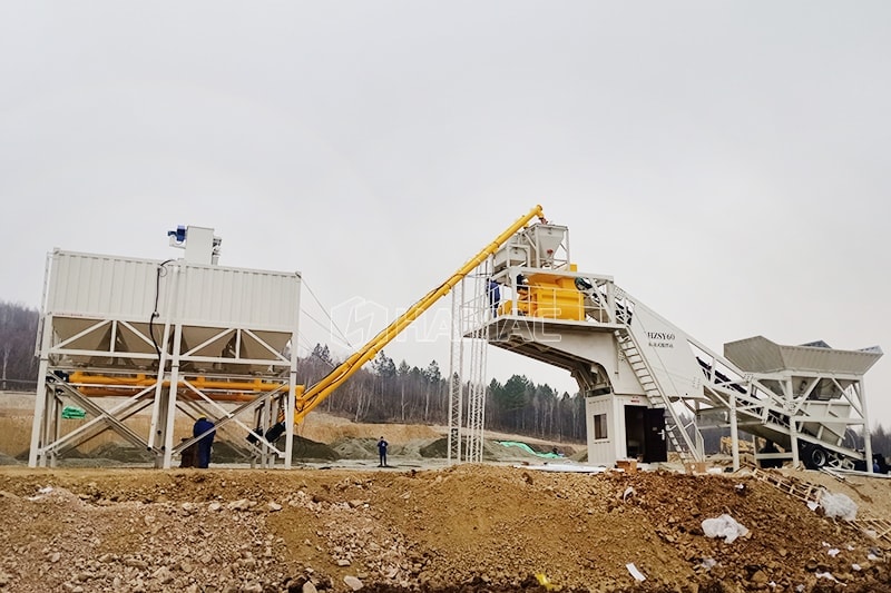 Silo semen horizontal dan pabrik pencampuran beton mobile YHZS50